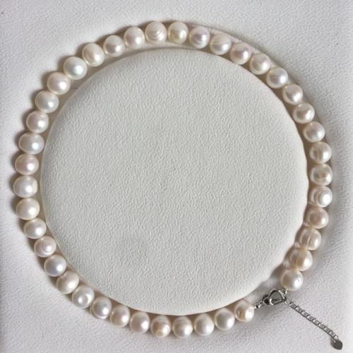 Collar de Perlas Natural de Freshwater, Perlas cultivadas de agua dulce, con aleación de zinc, Esférico, para mujer, Blanco, About：11-12mm, longitud:45 cm, Vendido por UD[