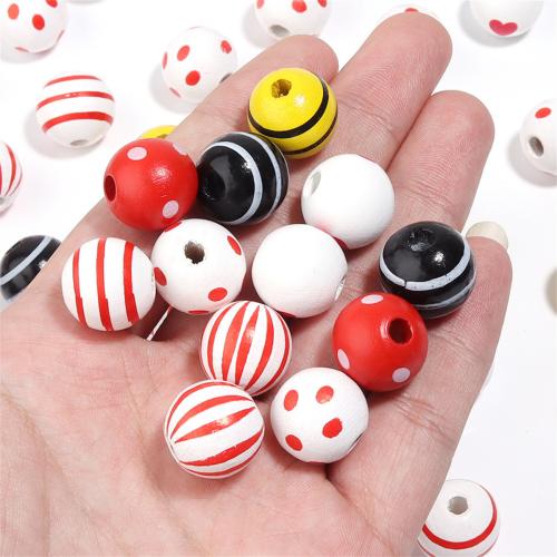Impression de perles en bois, Rond, DIY, plus de couleurs à choisir, 16mm Environ 4mm Vendu par sac