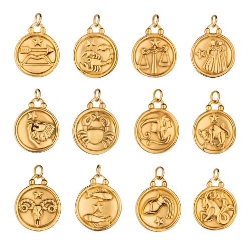 Pendentif en acier inoxydable de constellation, Acier inoxydable 304, Rond, Placage, constellation bijoux & modèles différents pour le choix & avec strass, doré, Vendu par PC
