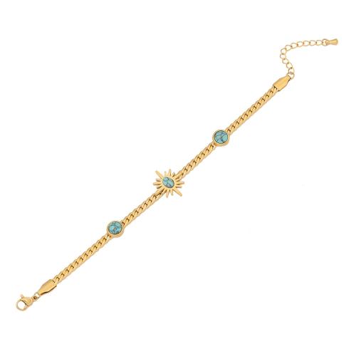 Stainless Steel Bangle, 304 Stainless Steel, with Synthetic Turquoise, with 4cm extender chain, plated, fashion jewelry & for woman, golden cm 