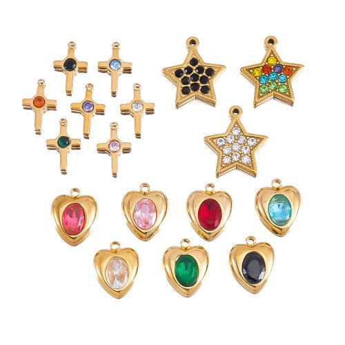 Rhinestone Stainless Steel Pendants, 304 Stainless Steel, with Crystal, gold color plated, DIY & with rhinestone 