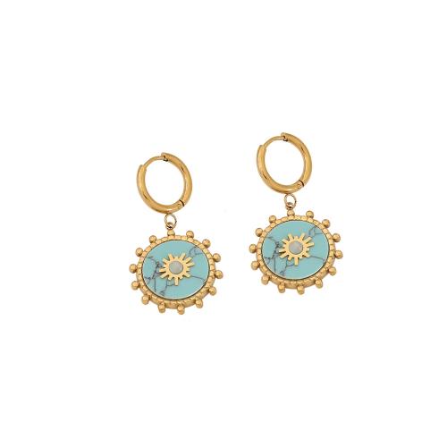 Conjuntos de joyería de acero inoxidable, acero inoxidable 304, con Turquesa sintético, chapado, diferentes estilos para la opción & para mujer, dorado, Vendido por UD