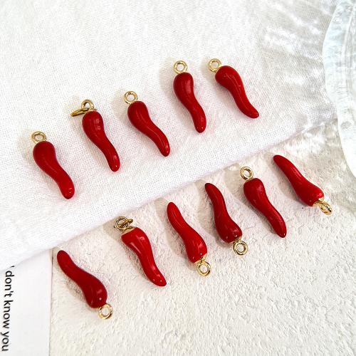 Zinc Alloy Enamel Pendants, Pepper, gold color plated, DIY, red 