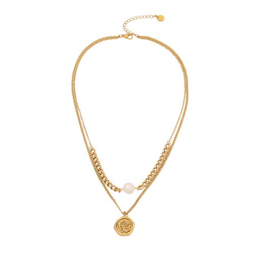 ステンレス鋼のジュエリーネックレス, 304ステンレススチール, とともに プラスチック製パール, メッキ, ダブルレイヤー & 異なるスタイルを選択 & 女性用, 金色, 売り手 パソコン