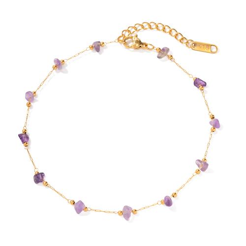Bracelets en acier inoxydable bijoux, Acier inoxydable 304, avec Gravier naturel, avec 3.5cm chaînes de rallonge, Plaqué or 18K, bijoux de mode & pour femme cm, Vendu par PC