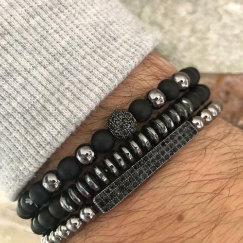 Brass Bracelet Set, with Abrazine Stone, handmade, multilayer & Unisex & micro pave cubic zirconia 