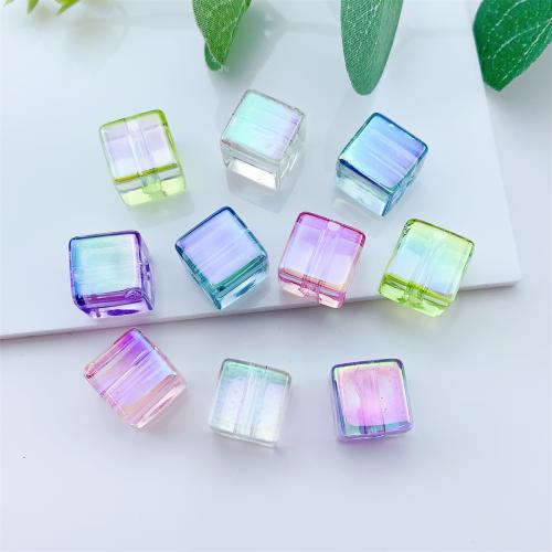 Mixed Acrylic Jewelry Beads, Cube, UV plating, DIY, mixed colors Approx 