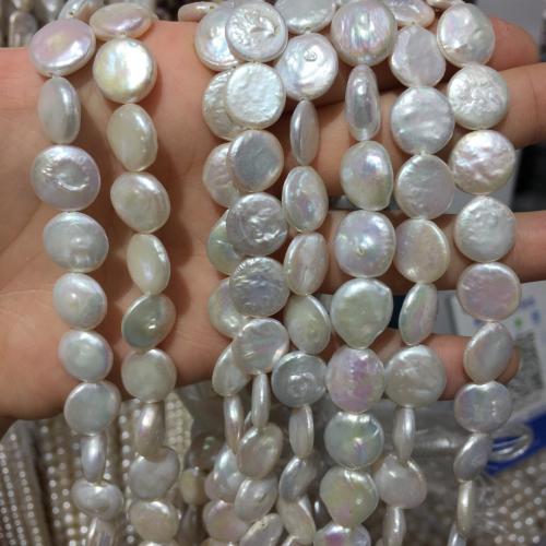 Pièce de culture des perles d'eau douce, perle d'eau douce cultivée, Plat rond, DIY, blanc, About：11-12MM, Vendu par brin