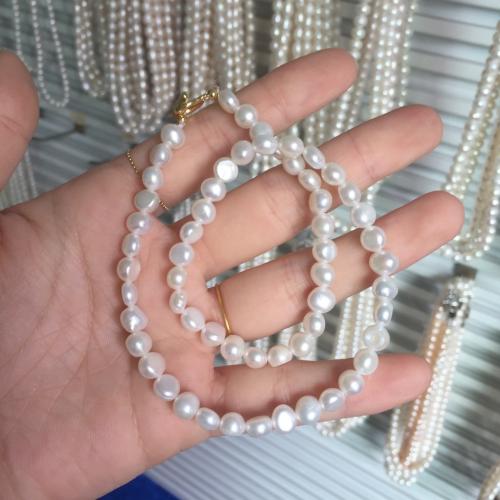 Collar de Perlas Natural de Freshwater, Perlas cultivadas de agua dulce, con aleación de zinc, Irregular, chapado en color dorado, para mujer, Blanco, About：7-8mm, longitud:39 cm, Vendido por UD[