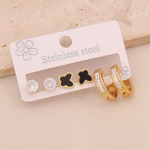 Arito de imitación de diamante de acero inoxidable, acero inoxidable 304, chapado, tres piezas & diferentes estilos para la opción & para mujer & esmalte & con diamantes de imitación, dorado, Vendido por Set