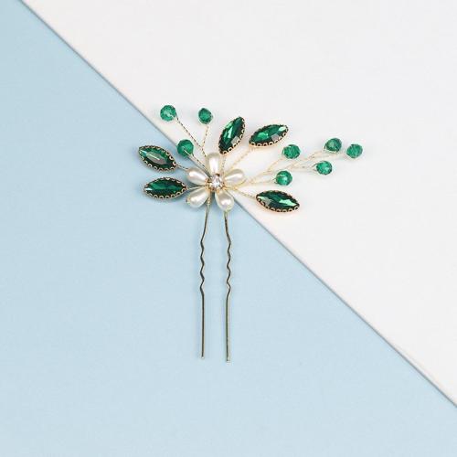 Bâton de cheveux, alliage de zinc, avec fil en laiton & cristal & perle de plastique, fait à la main, styles différents pour le choix & pour femme & avec strass, Vendu par PC