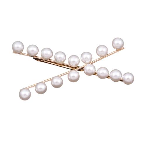 Barrette, alliage de zinc, avec perle de plastique, fait à la main, bijoux de mode & pour femme, doré, Vendu par PC