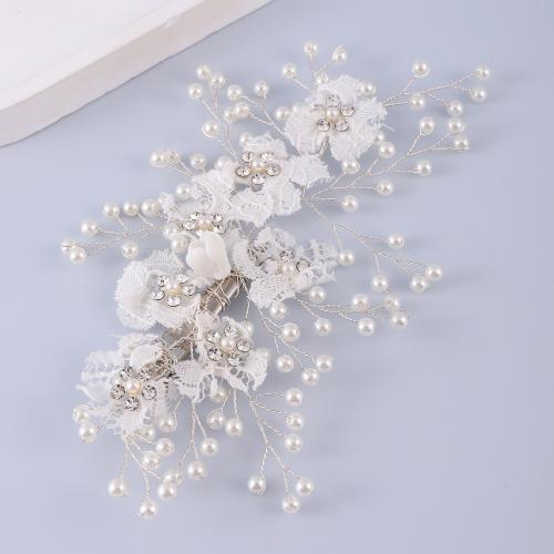 Pinces bec, alliage de zinc, avec fil en laiton & lacet & perle de plastique, fait à la main, bijoux de mode & pour femme & avec strass, argent, Vendu par PC