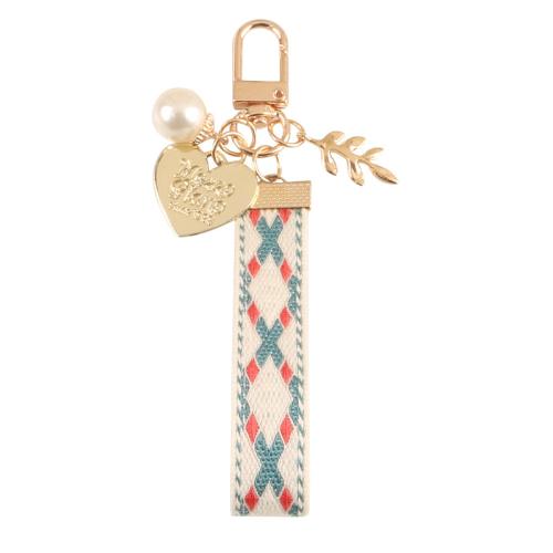 Porte-clés tissu, alliage de zinc, avec tissu & perle de plastique, unisexe & styles différents pour le choix, key clasp length 50-110mm, Vendu par PC