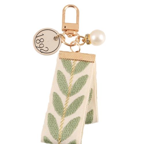 Fabric Key Chain, Zinc Alloy, with Cloth & Plastic Pearl, Unisex key clasp length 50-100mm 