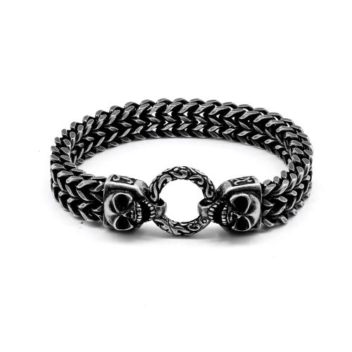 Bracelets en acier inoxydable, Acier inoxydable 304, crane, Finition antique, le style de punk & pour homme, couleur originale Environ 20 cm, Vendu par PC