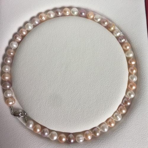 Collar de Perlas Natural de Freshwater, Perlas cultivadas de agua dulce, con aleación de zinc, Esférico, diverso tamaño para la opción & para mujer, más colores para la opción, longitud:45 cm, Vendido por UD[