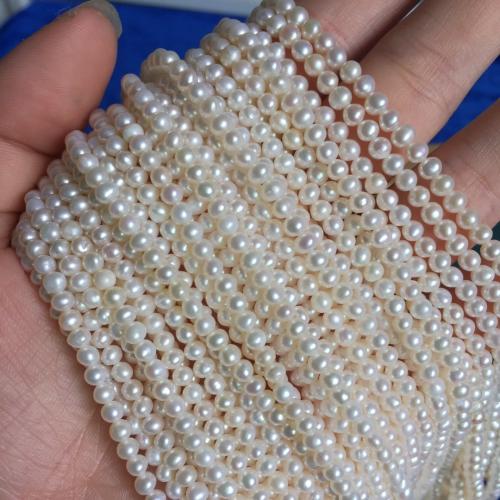 Naturel d'eau douce perles, perle d'eau douce cultivée, Légèrement rond, DIY, blanc, About：3-4MM cm, Vendu par brin