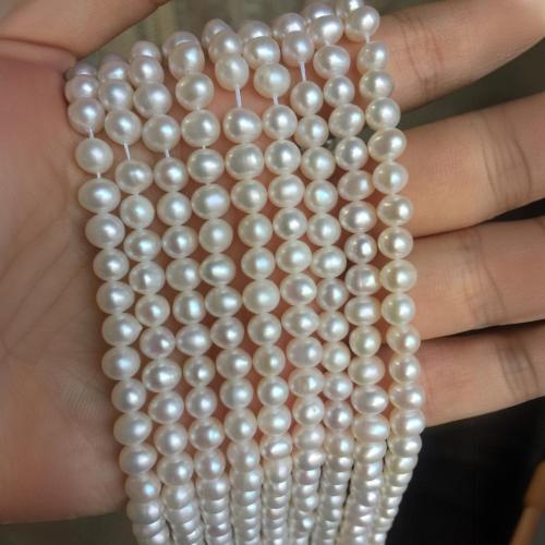 Perles de nacre rondes de culture d'eau douce, perle d'eau douce cultivée, DIY, blanc, About：5-6MM cm, Vendu par brin