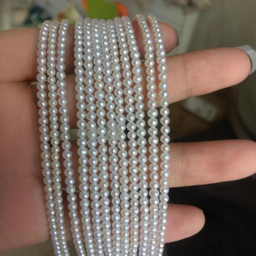 Perles de nacre rondes de culture d'eau douce, perle d'eau douce cultivée, DIY, blanc, About：2-3MM .5 cm, Vendu par brin