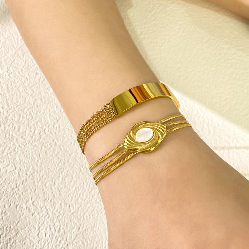 Bracelets en acier inoxydable, Acier inoxydable 304, avec coquille, Placage de couleur d'or, bijoux de mode & modèles différents pour le choix, doré, Vendu par PC