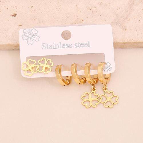 Boucle d'oreille goutte inox, Acier inoxydable 304, Placage, trois pièces & styles différents pour le choix & pour femme & creux, doré, Vendu par fixé