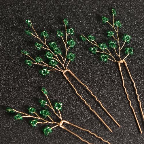 Bâton de cheveux, alliage de zinc, avec fil en laiton & cristal, fait à la main, trois pièces & différents matériaux pour le choix & pour femme, plus de couleurs à choisir, Vendu par fixé
