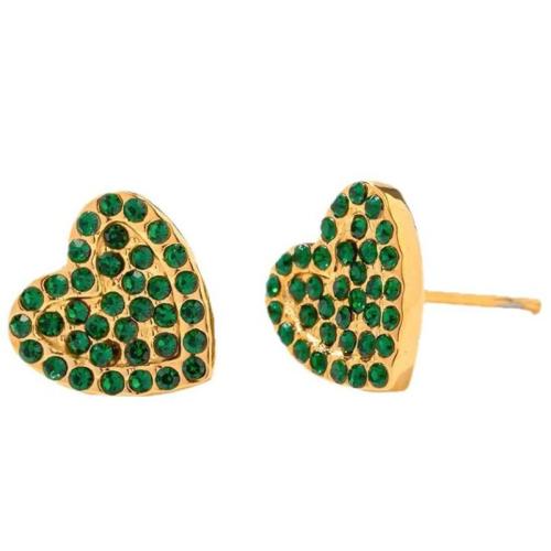 Arito de imitación de diamante de acero inoxidable, acero inoxidable 304, Corazón, 18K chapado en oro, Joyería & para mujer & con diamantes de imitación, Vendido por Par