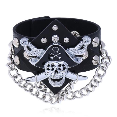 PU Schnur Armbänder, PU Leder, mit Eisen & Zinklegierung, Modeschmuck & unisex, schwarz, verkauft von PC[