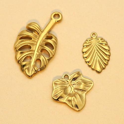 Pendentif Feuille en acier inoxydable, Acier inoxydable 304, Placage de couleur d'or, DIY, Or Vendu par sac