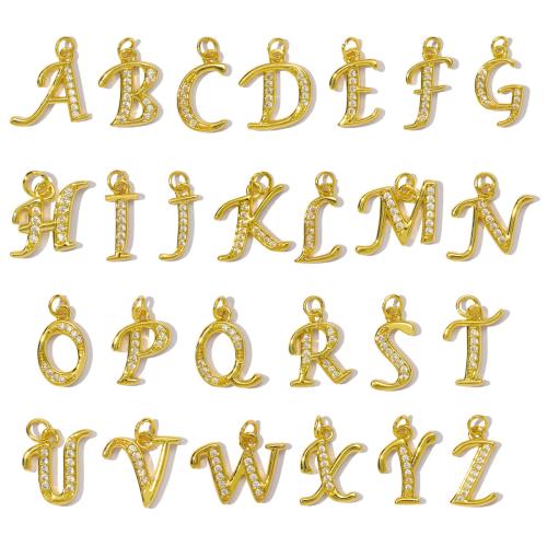 Pendentifs de Lettre laiton , Lettre d’alphabet, Placage de couleur d'or, lettres sont de A à Z & DIY & pavé de micro zircon, plus de couleurs à choisir Vendu par sac