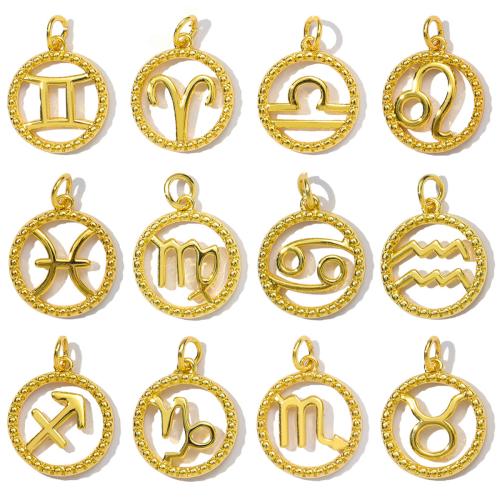 Bijoux pendentifs en laiton, 12 Signes du Zodiaque, Placage de couleur d'or, DIY, plus de couleurs à choisir Vendu par sac