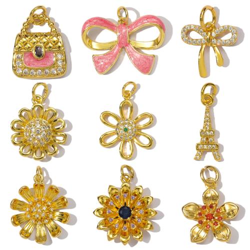 Cubic Zirconia Micro Pave Brass Pendant, gold color plated & DIY & micro pave cubic zirconia & enamel 