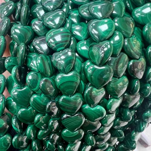 Perles en Malachite naturelle, coeur, DIY, vert, 12mm, Vendu par brin