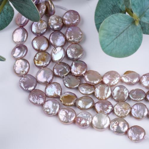Button Cultured Freshwater Pearl Beads, DIY, purple, about：13-14mm cm 
