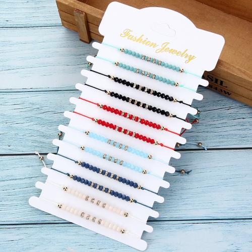 Glass Jewelry Beads Bracelets, with Knot Cord, gold color plated, Adjustable & for woman & enamel, mixed colors cm 