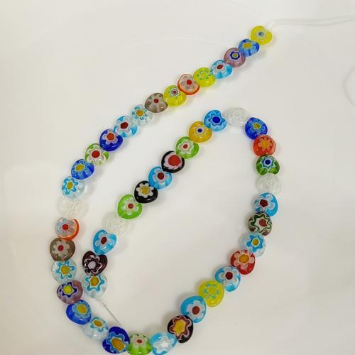 Perles Millefiori tranche verre, chalumeau, coeur, DIY, couleurs mélangées, 8mm Vendu par brin