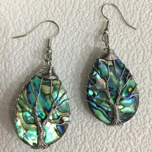 Abalone Shell Earring, Zinc Alloy, with Abalone Shell, Teardrop, for woman, green 
