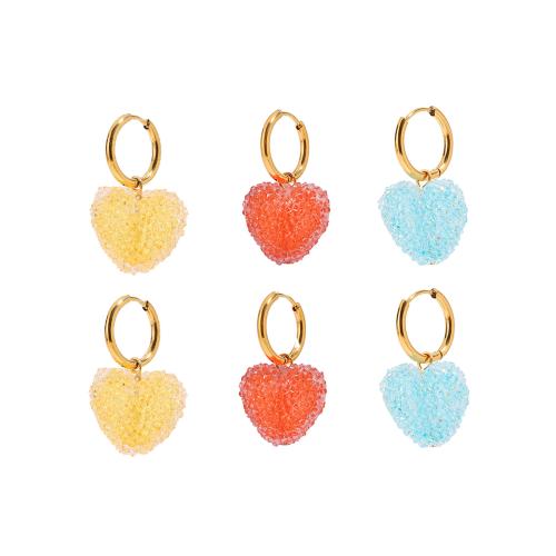 Glass Pearl Drop Earring, 304 Stainless Steel, with Glass, Heart, gold color plated, fashion jewelry 
