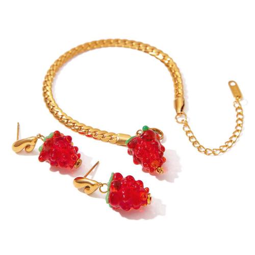 Conjuntos de joyería de acero inoxidable, acero inoxidable 304, con Vidrio, chapado en color dorado, diferentes estilos para la opción, más colores para la opción, Vendido por UD