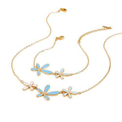 Ensembles de bijoux en acier inoxydable émaillé, Acier inoxydable 304, Placage de couleur d'or, bijoux de mode & avec strass, doré, Vendu par PC