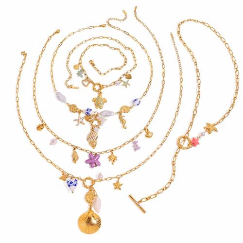 ステンレス鋼のジュエリーネックレス, 304ステンレススチール, とともに プラスチック製パール, ゴールドメッキ, ファッションジュエリー & さまざまなパターンの選択, 無色, 売り手 パソコン