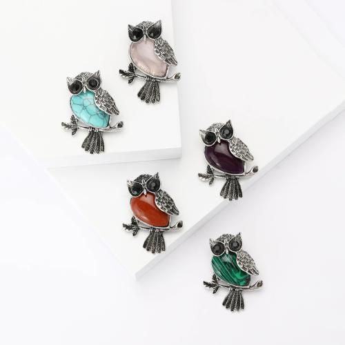 Broche de pierre  pierres précieuses, alliage de zinc, avec pierre gemme, hibou, Placage, bijoux de mode & émail, plus de couleurs à choisir, Vendu par PC