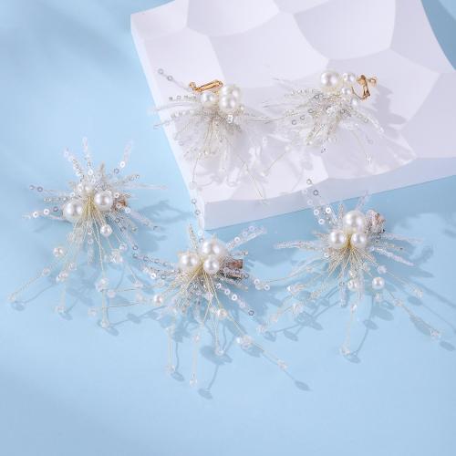 alliage de zinc Ensemble de bijoux de cheveux, pince à cheveux & boucle d'oreille, avec Paillettes & Gaze & fil en laiton & perle de plastique, fait à la main, 5 pièces & bijoux de mode & pour femme, blanc, Vendu par fixé