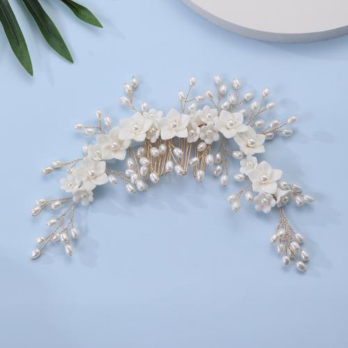 Dekoratives Haarkämmchen, Kunststoff Perlen, mit Messingdraht & Polymer Ton, handgemacht, Modeschmuck & für Frau, goldfarben, verkauft von PC