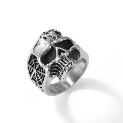Bague en acier inoxydable, Acier inoxydable 304, crane, poli, bijoux de mode & normes différentes pour le choix & pour homme, couleur originale, Vendu par PC