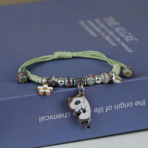 Zinklegierung Armband, mit Porzellan & Wachsschnur, Katze, plattiert, für Frau & Emaille, keine, Länge:ca. 6-10 ZollInch, verkauft von PC