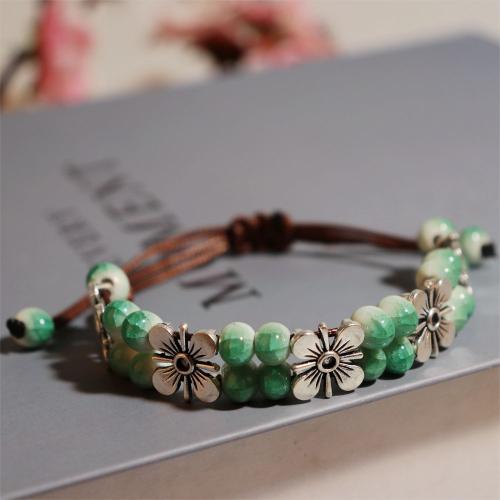 porcelaine bracelet, avec corde de cire & alliage de zinc, fait à la main, Style bohème & unisexe, plus de couleurs à choisir Environ 6-10 pouce, Vendu par PC