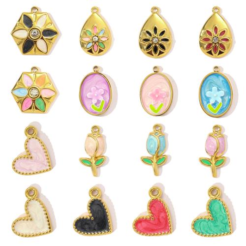 Enamel Stainless Steel Pendant, 304 Stainless Steel, Vacuum Ion Plating & DIY & with rhinestone 