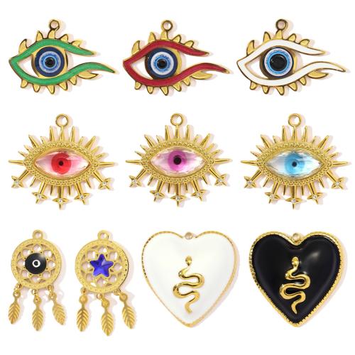 Enamel Stainless Steel Pendant, 304 Stainless Steel, with Glass Stone, Vacuum Ion Plating & DIY & with rhinestone 